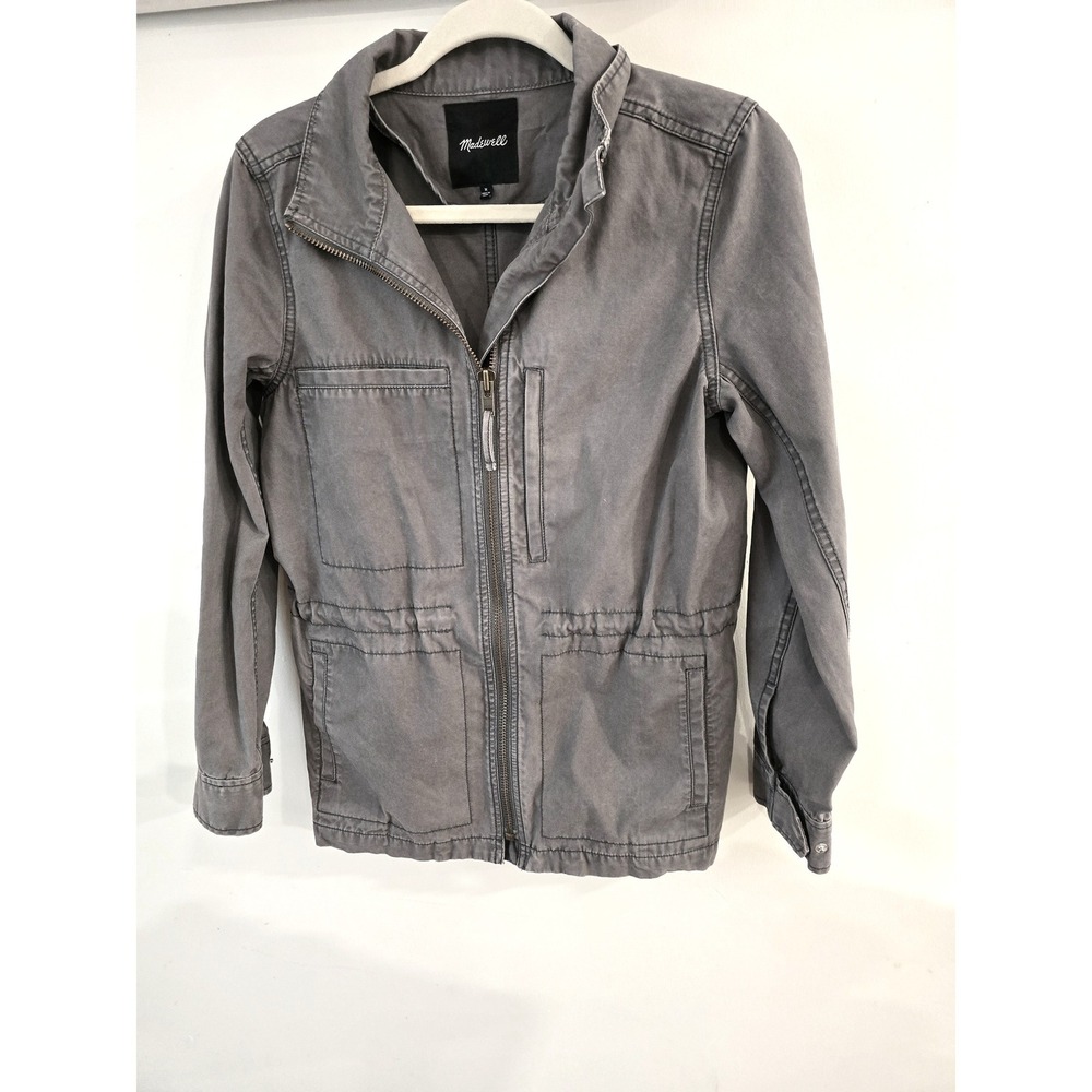 Madewell Gray Utility Jacket Button Zip Pockets Drawstring Waist Size M - Picture 3 of 8